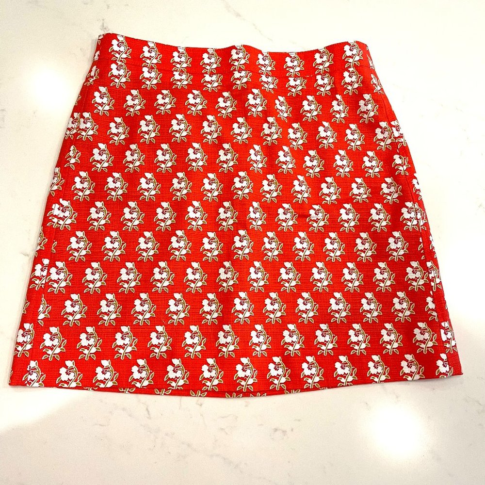 NWT : J Crew : Sunnery Red Floral Block Print Grass Cloth Mini Skirt : 4